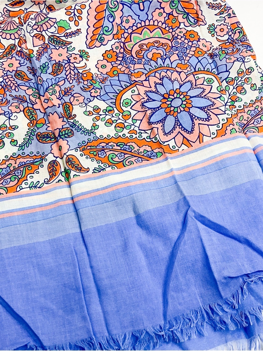 Floral Paisley Lightweight Scarf in Lavender, Peach, Green - Picture 5 of 8